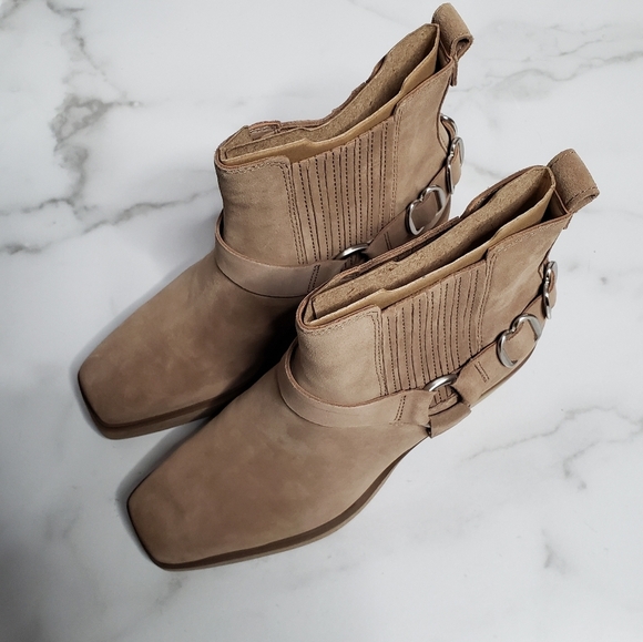 Sam Edelman Bellamie Bootie Suede Harness Ankle Boot Taupe Western - Picture 4 of 6